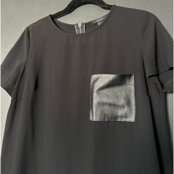 Forever 21 Black Shift Dress with Faux Leather Pocket - Size Small - Picture 2 of 5